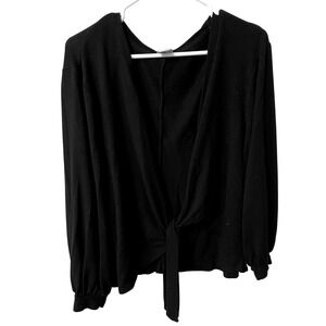 Chicos Black Tie Front Wrap Knit Top Long Sleeve V-Neck Size 3 XL